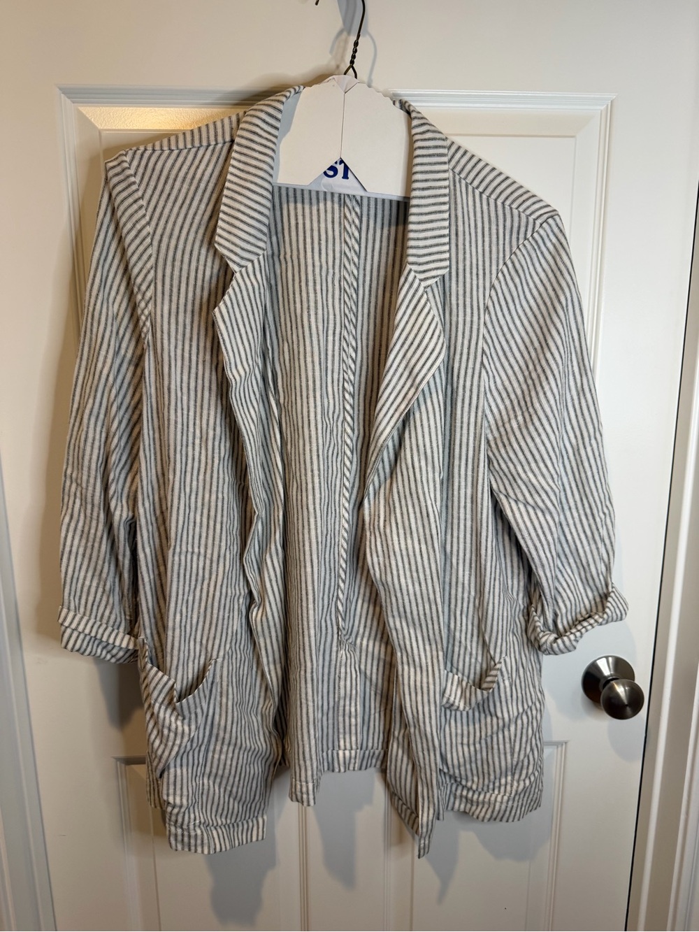 Caslon Striped Open-Front Blazer Jacket - Navy-ish & White
